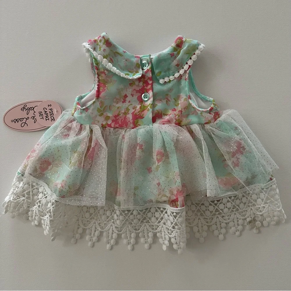 Little Lass Baby Girl 3-6 Months Top Pants Set Outfit Turquoise Sparkle Tulle - Picture 5 of 9